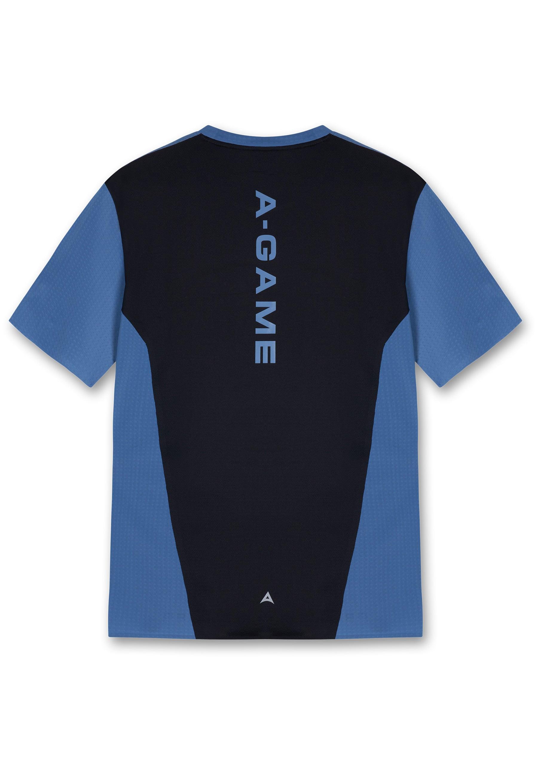 MENS A-GAME PANELLED TRAINING T-SHIRT - OCEAN BLUE/BLACK