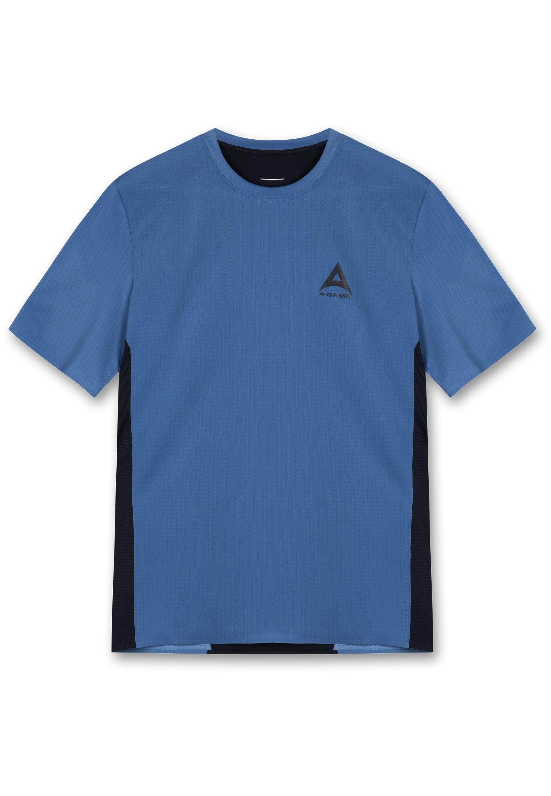 MENS A-GAME PANELLED TRAINING T-SHIRT - OCEAN BLUE/BLACK