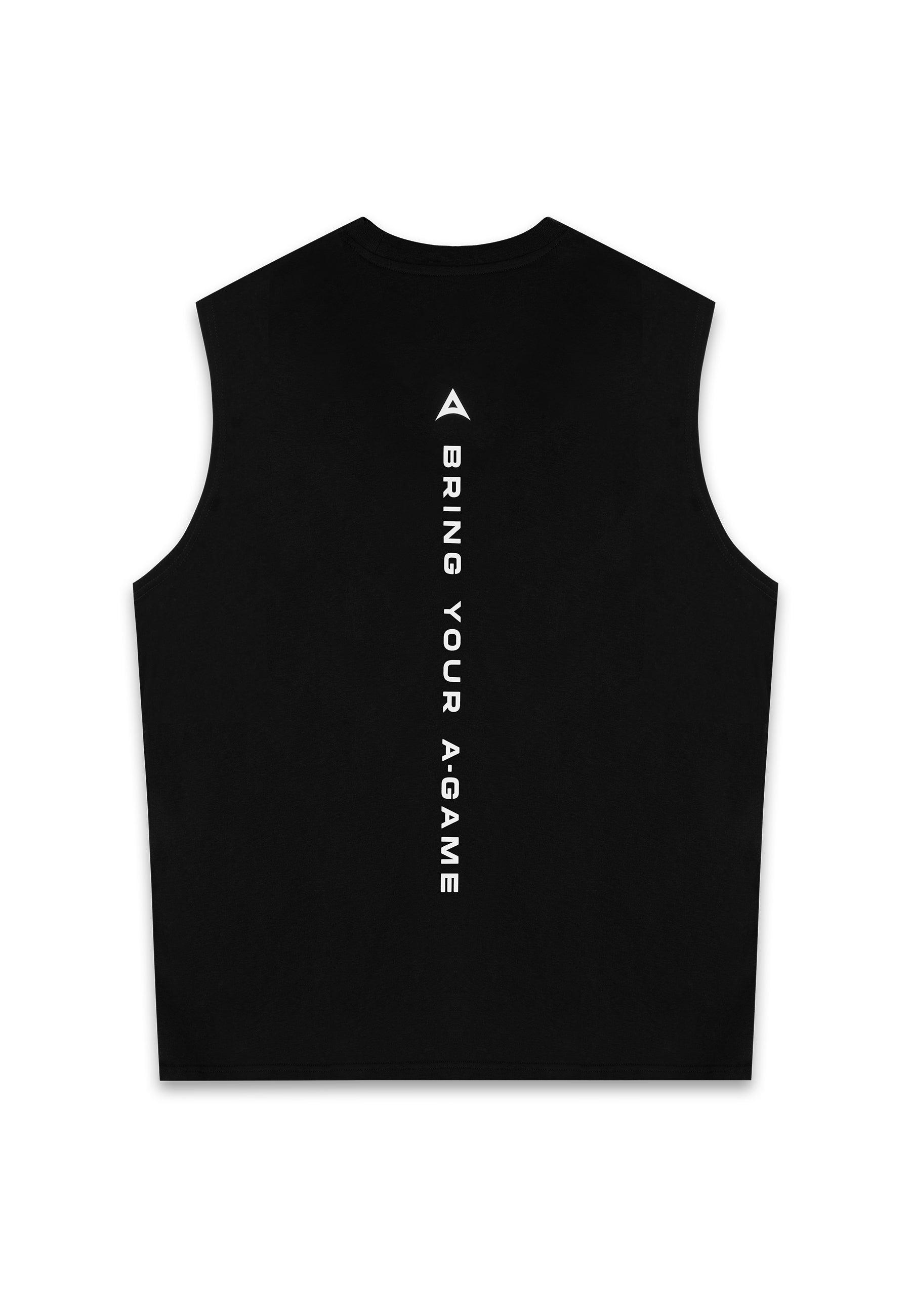 MENS BRING YOUR A-GAME GRAPHIC SLEEVELESS T-SHIRT - BLACK