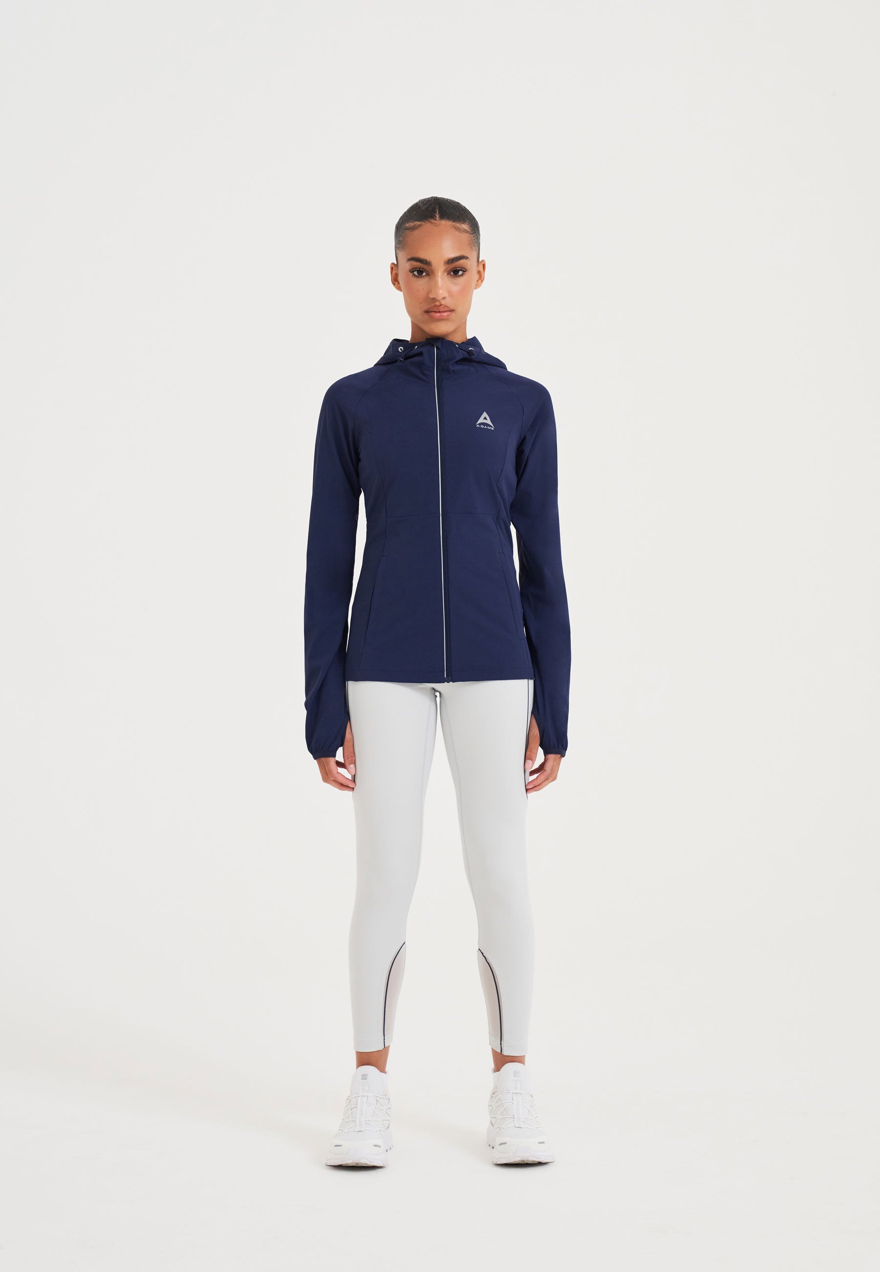 WOMENS A-GAME LIGHTWEIGHT FITTED RUNNING JACKET - CROWN BLUE/SILVER