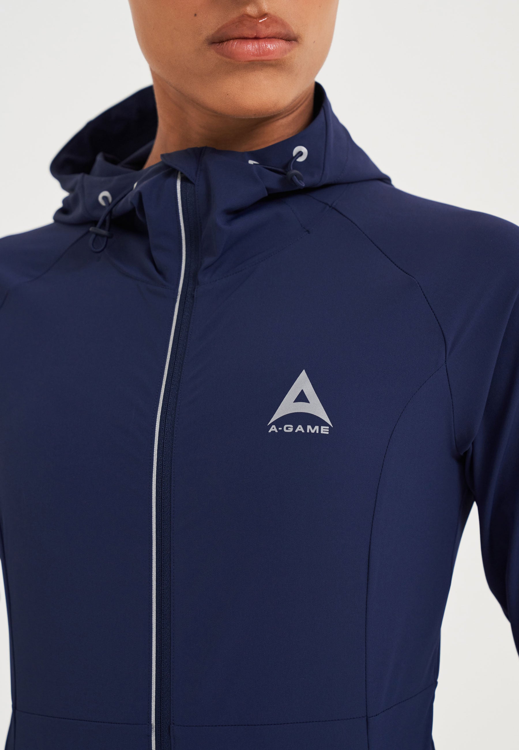 WOMENS A-GAME LIGHTWEIGHT FITTED RUNNING JACKET - CROWN BLUE/SILVER