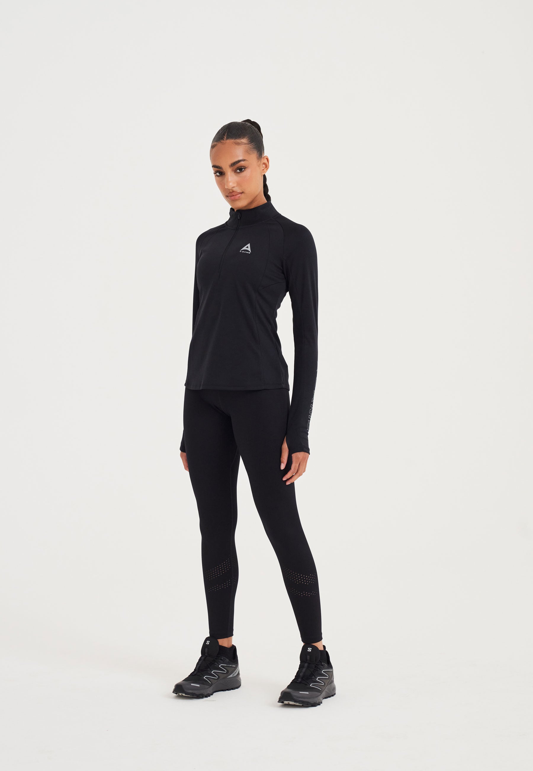 WOMENS A-GAME QUARTER ZIP FITTED TRAINING TOP - BLACK