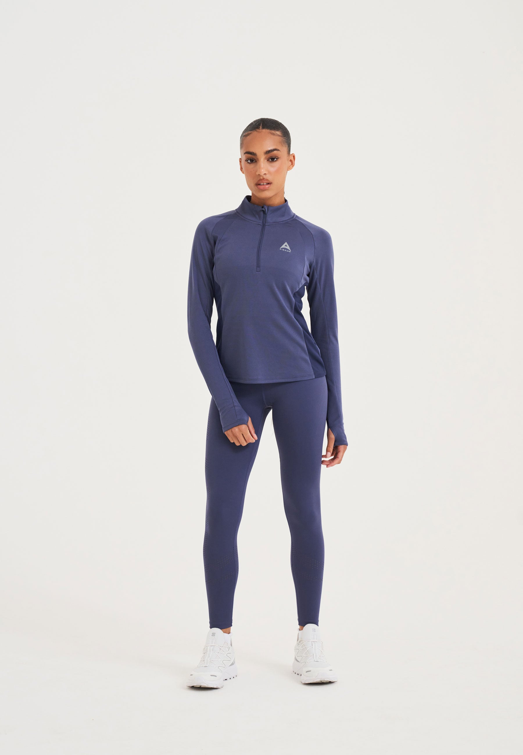 WOMENS A-GAME QUARTER ZIP FITTED TRAINING TOP - BLUE