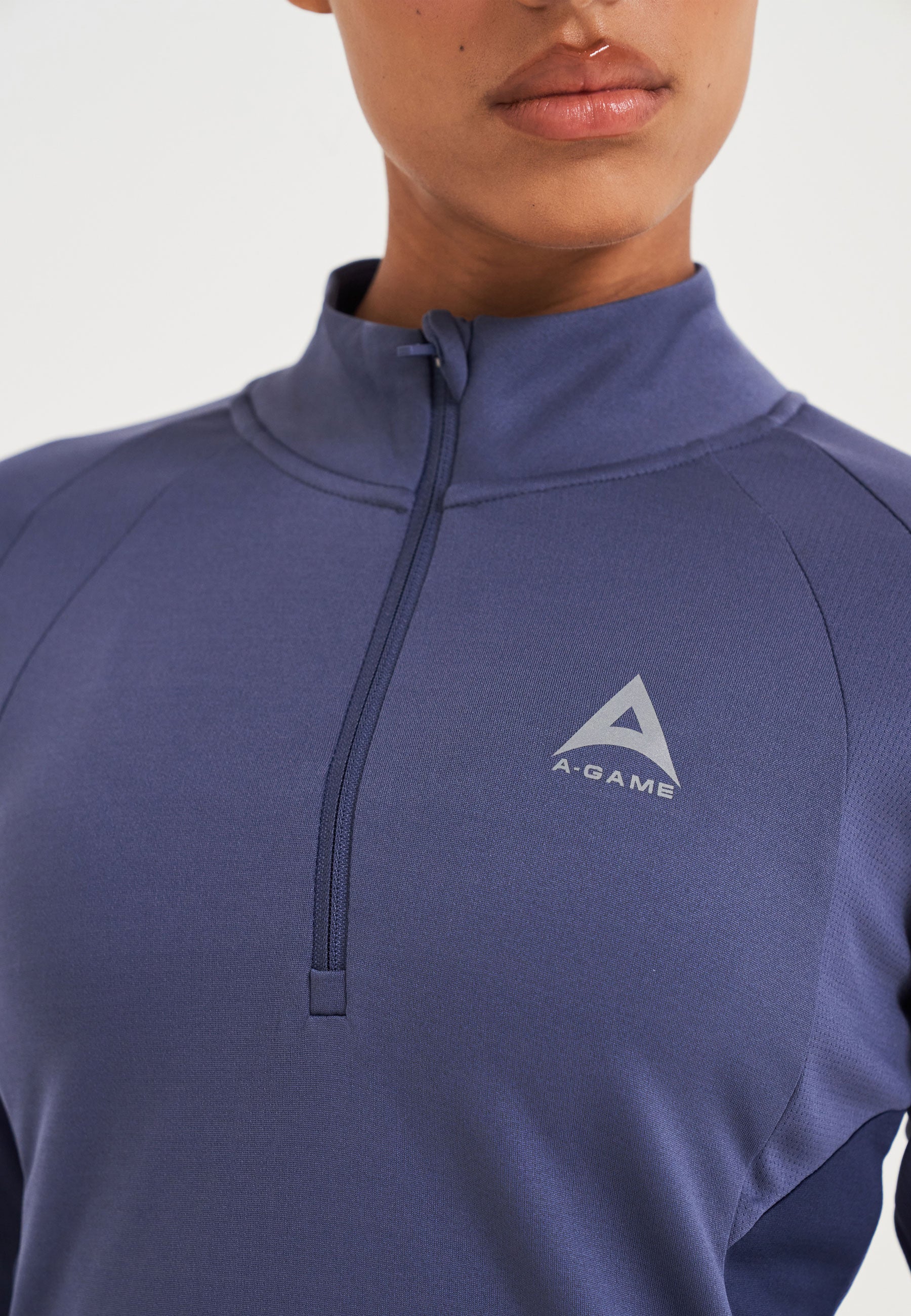 WOMENS A-GAME QUARTER ZIP FITTED TRAINING TOP - BLUE