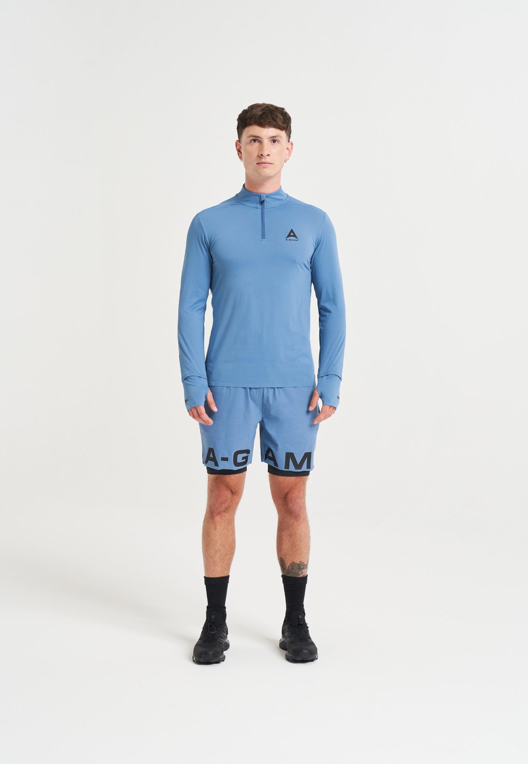 MENS A-GAME 2 IN 1 TRAINING SHORTS - OCEAN BLUE