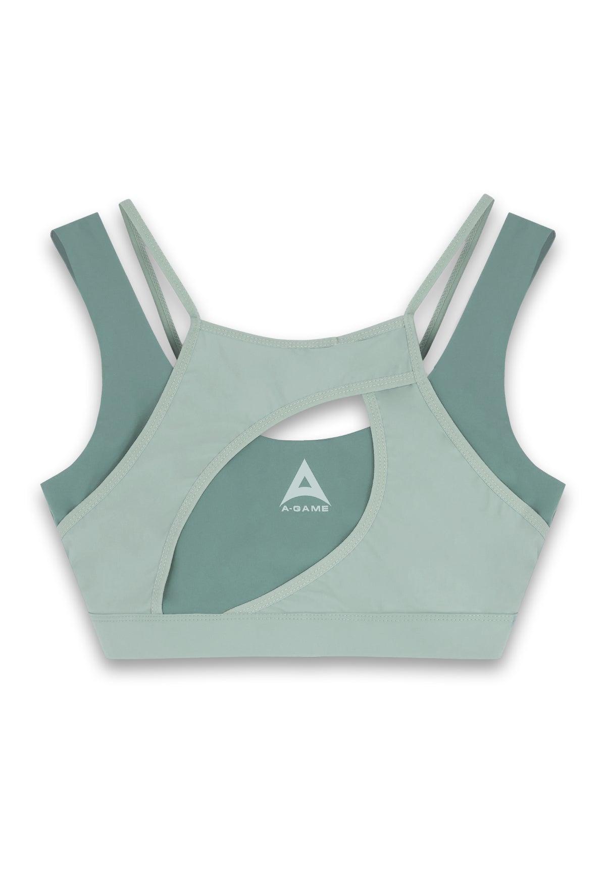 WOMENS A-GAME LAYERED SPORTS BRA - MINT GREEN/DARK GREEN