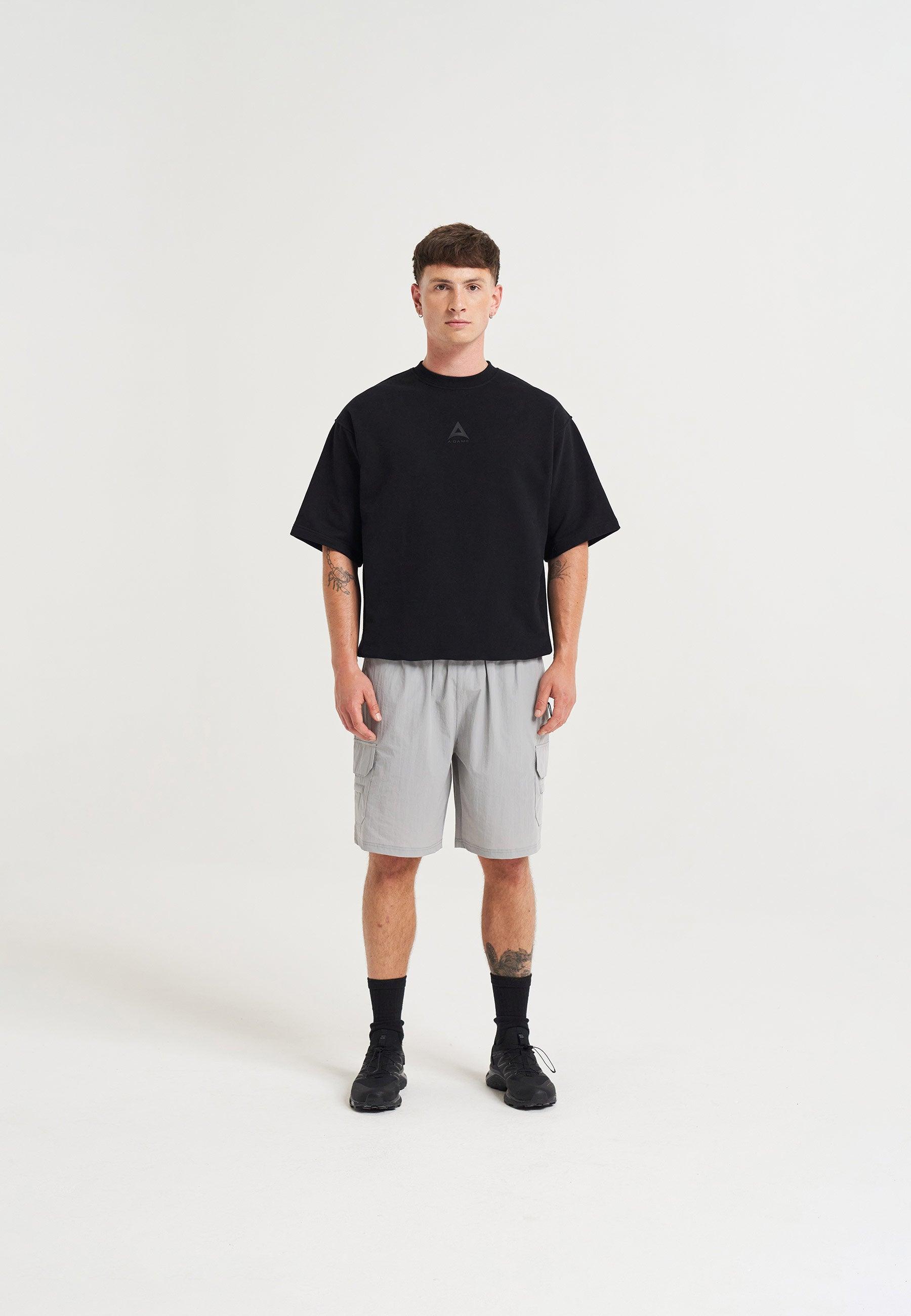 MENS A-GAME LOGO GRAPHIC SHORT SLEEVE SWEATSHIRT - BLACK