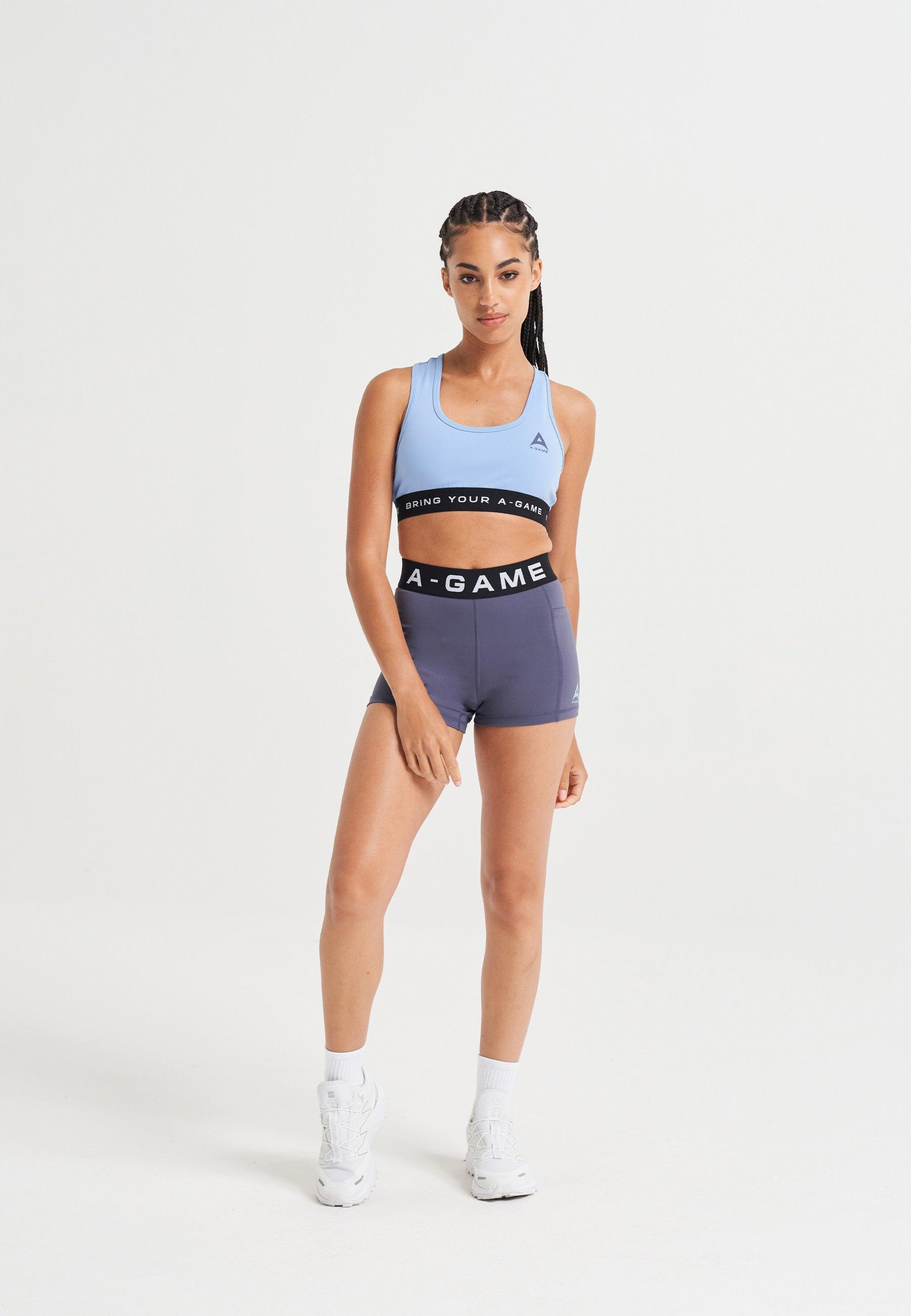 WOMENS A-GAME LOGO TRAINING BRA - BLUE