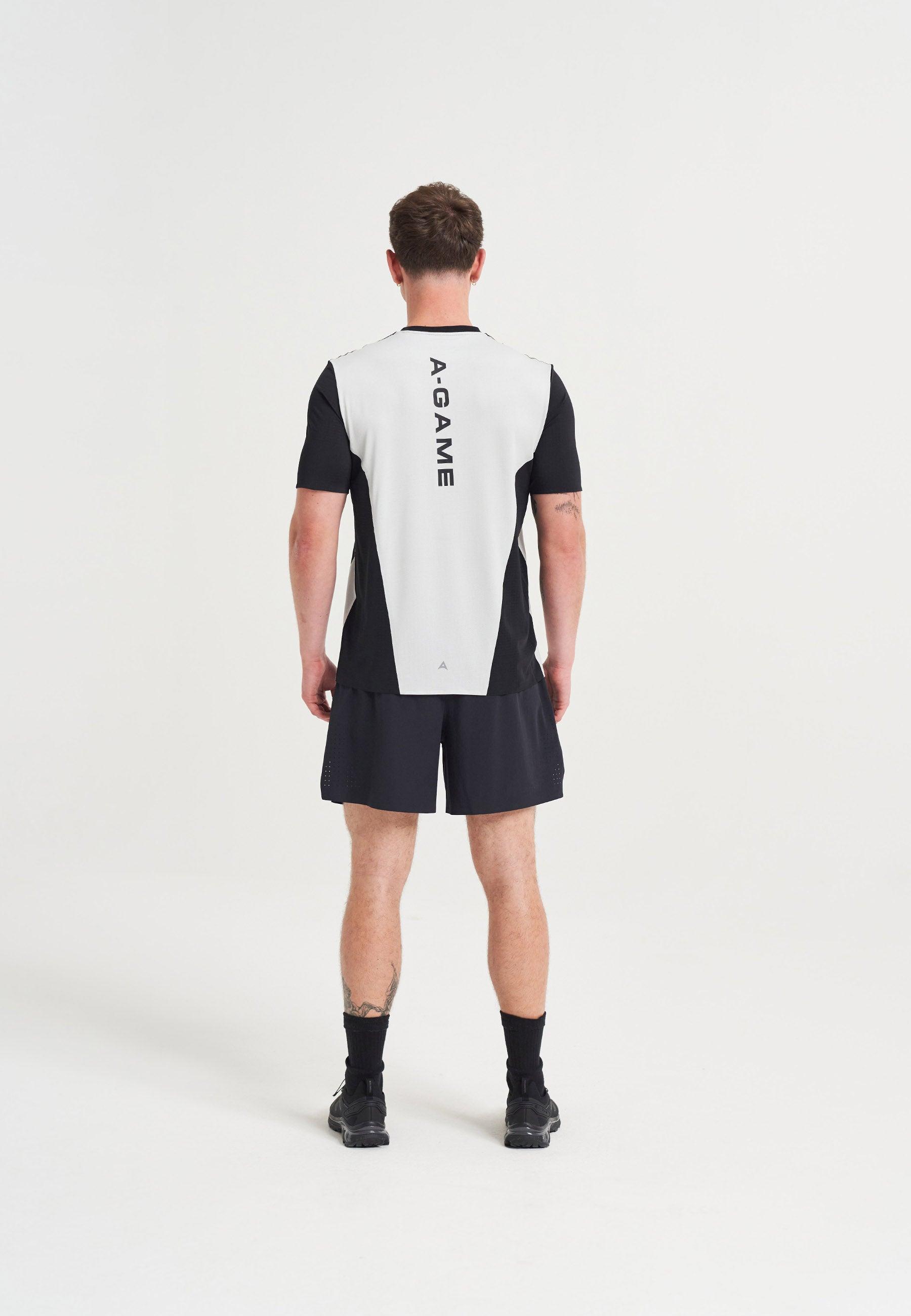 MENS A-GAME PANELLED TRAINING T-SHIRT - BLACK/LT GREY