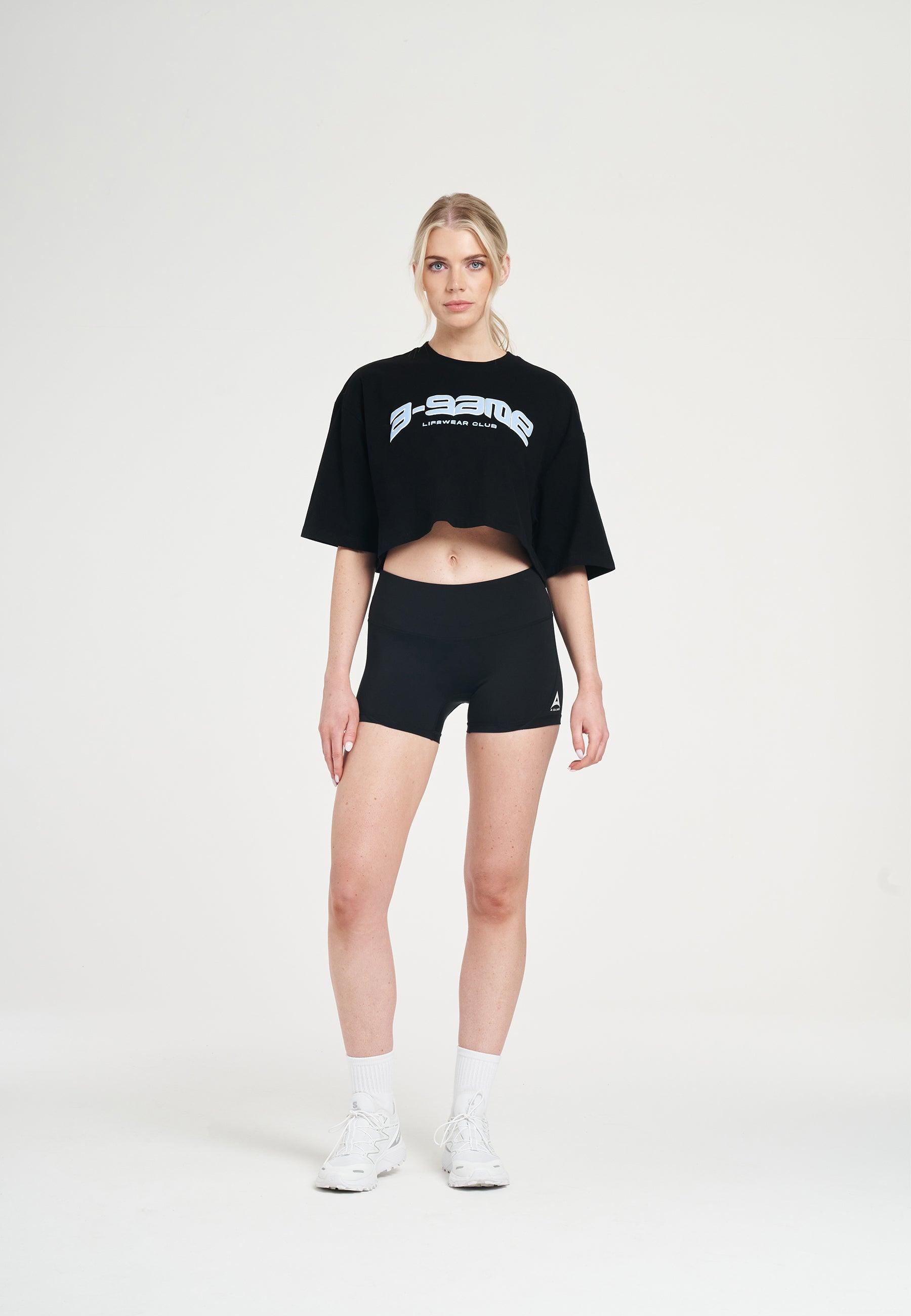WOMENS A-GAME ROTATE LOGO RELAXED CROPPED T-SHIRT - BLACK