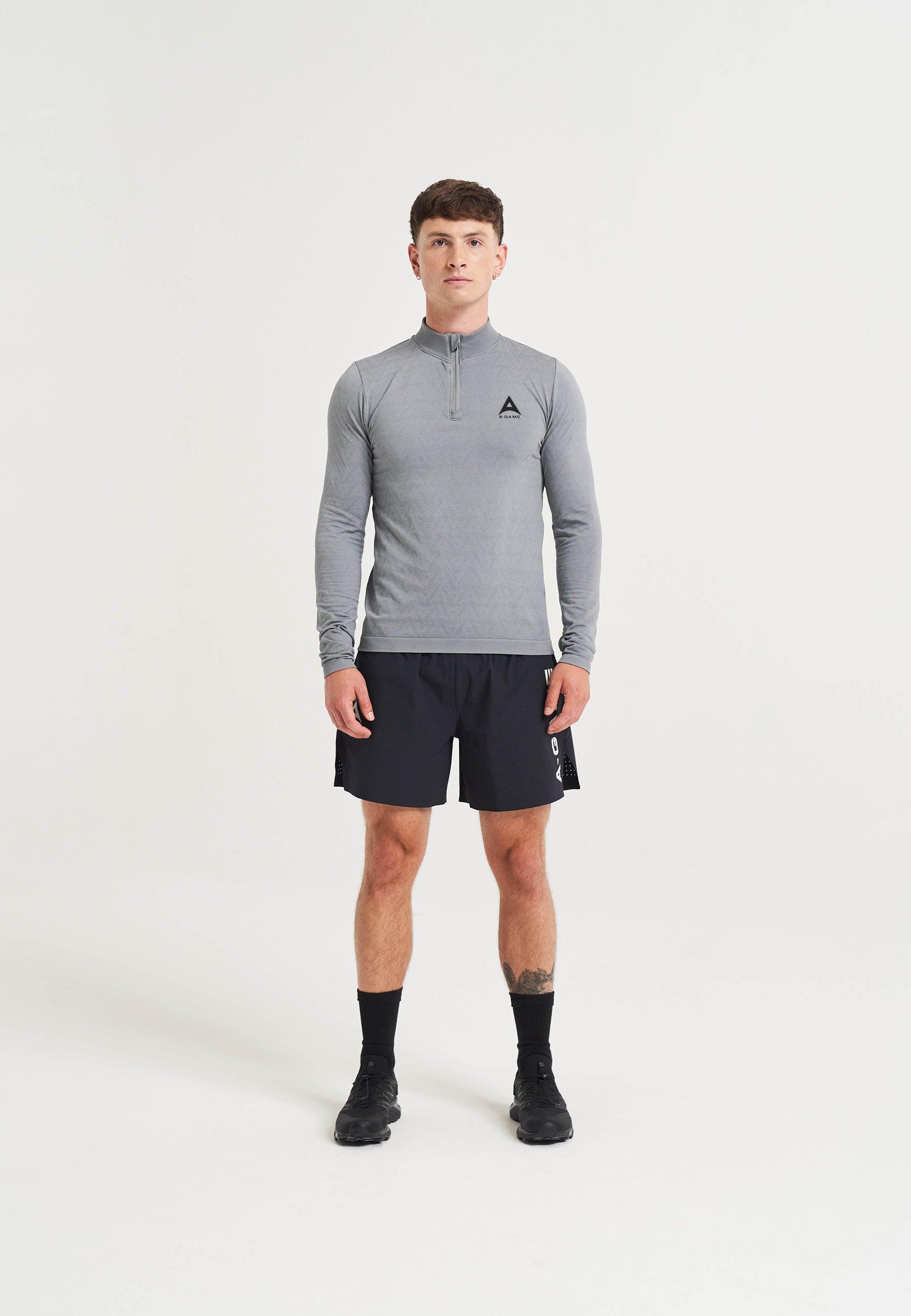 MENS A-GAME SEAMLESS LOGO TRAINING LONG SLEEVE TOP - STEEL GREY