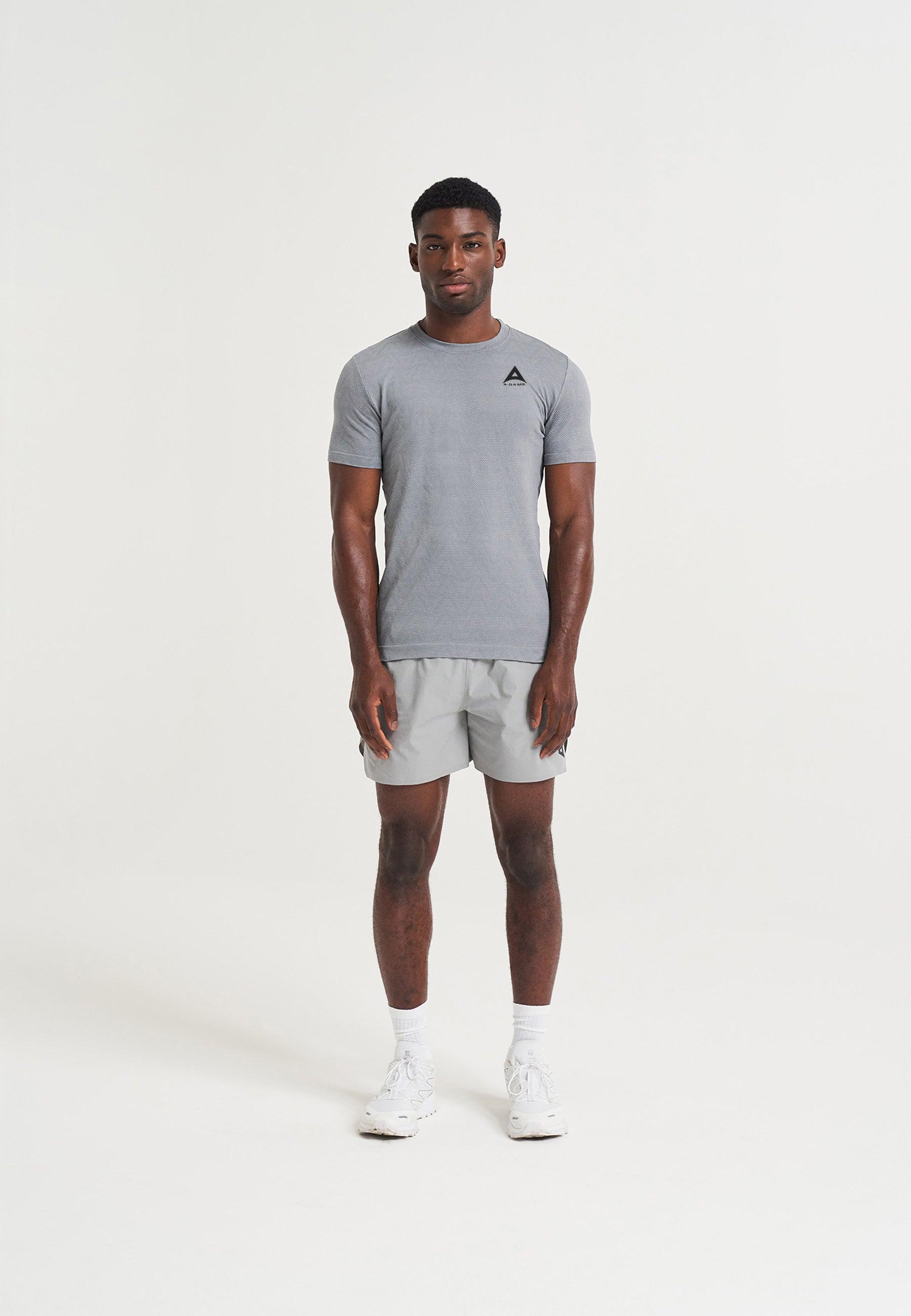 MENS A-GAME SEAMLESS TRAINING LOGO T-SHIRT - STEEL GREY