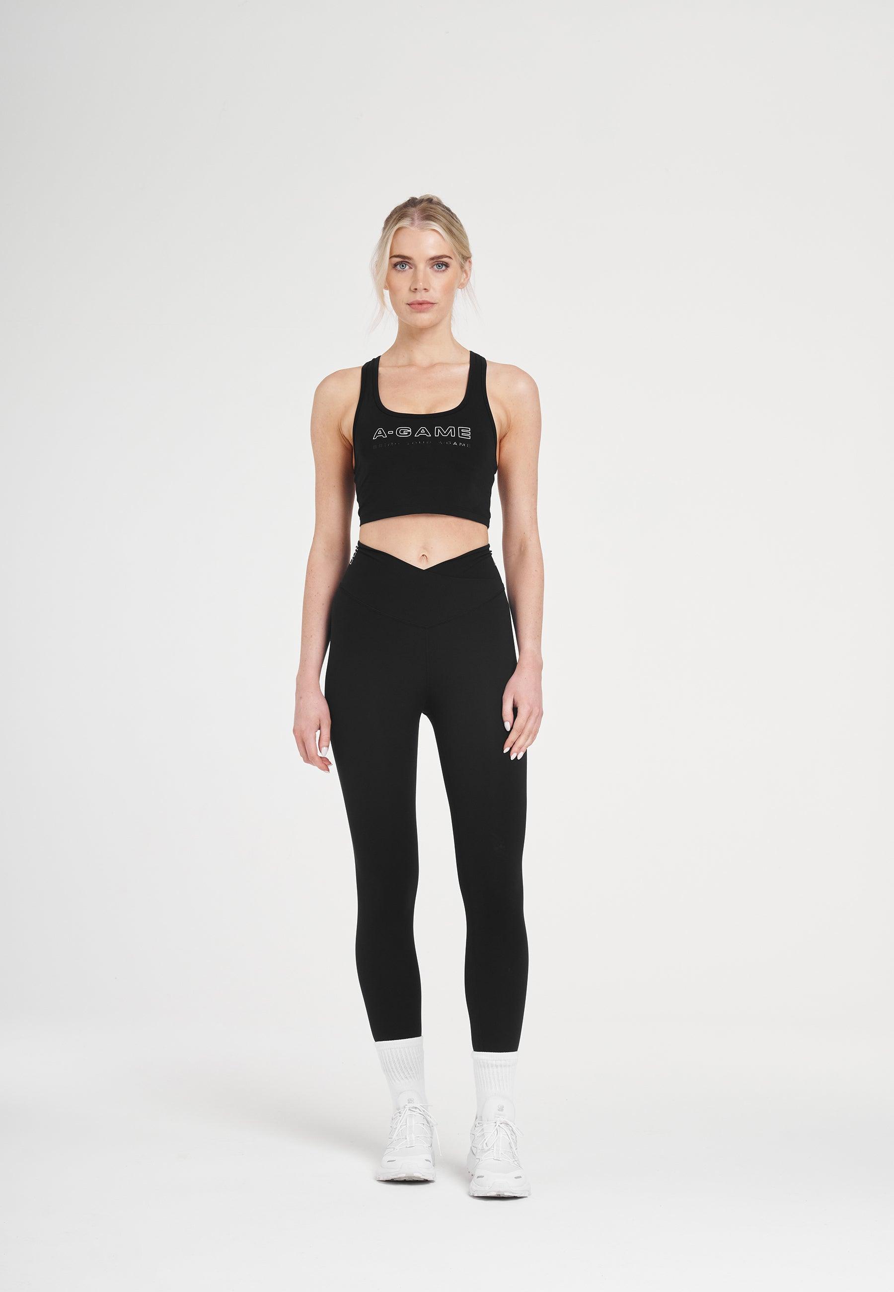 WOMENS A-GAME SQUARE NECK SPORTS BRA - BLACK