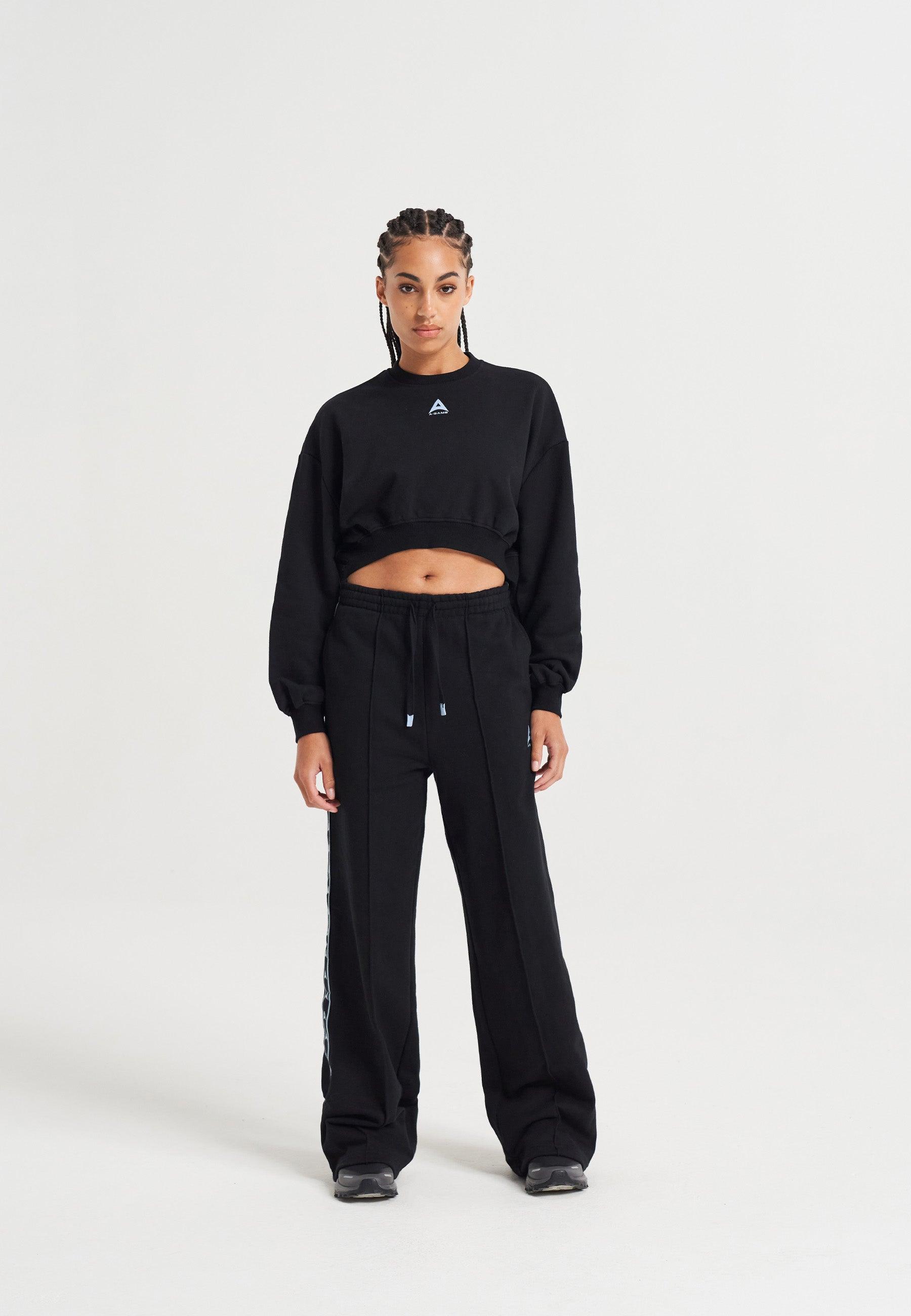 WOMENS A-GAME TAPED STRAIGHT LEG SWEAT PANTS - BLACK