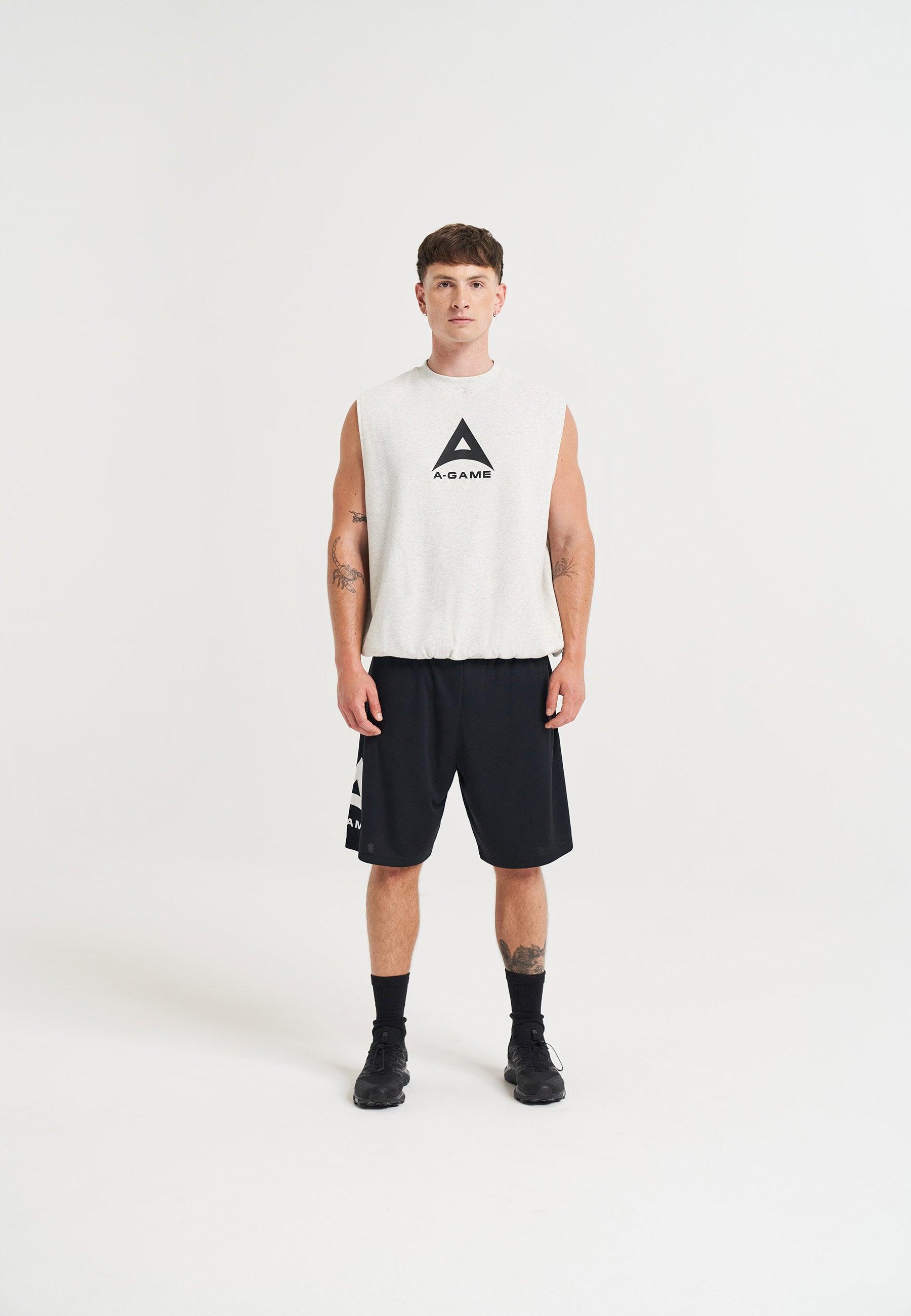 MENS BRING YOUR A-GAME GRAPHIC SLEEVELESS SWEATSHIRT - SNOW MARL