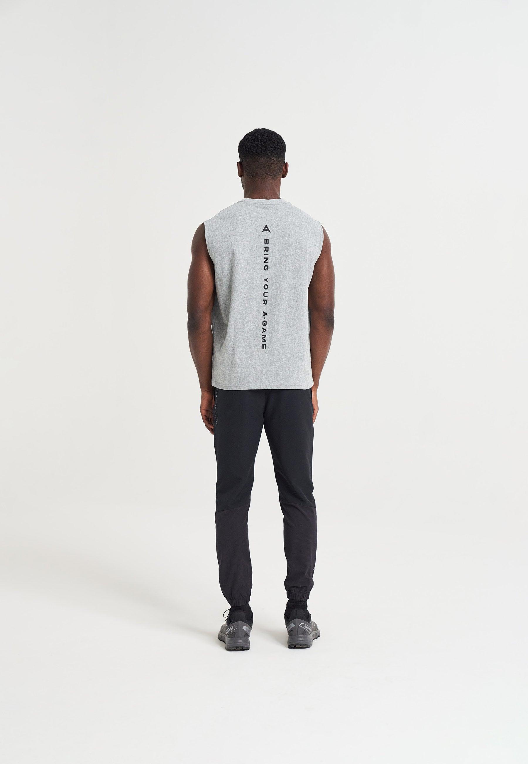 MENS BRING YOUR A-GAME GRAPHIC SLEEVELESS T-SHIRT - GREY MARL