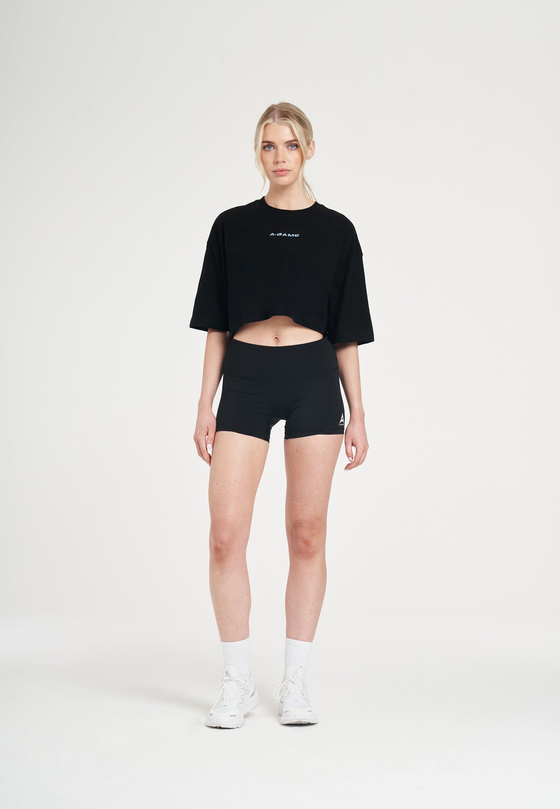WOMENS BRING YOUR A-GAME RELAXED CROPPED T-SHIRT - BLACK
