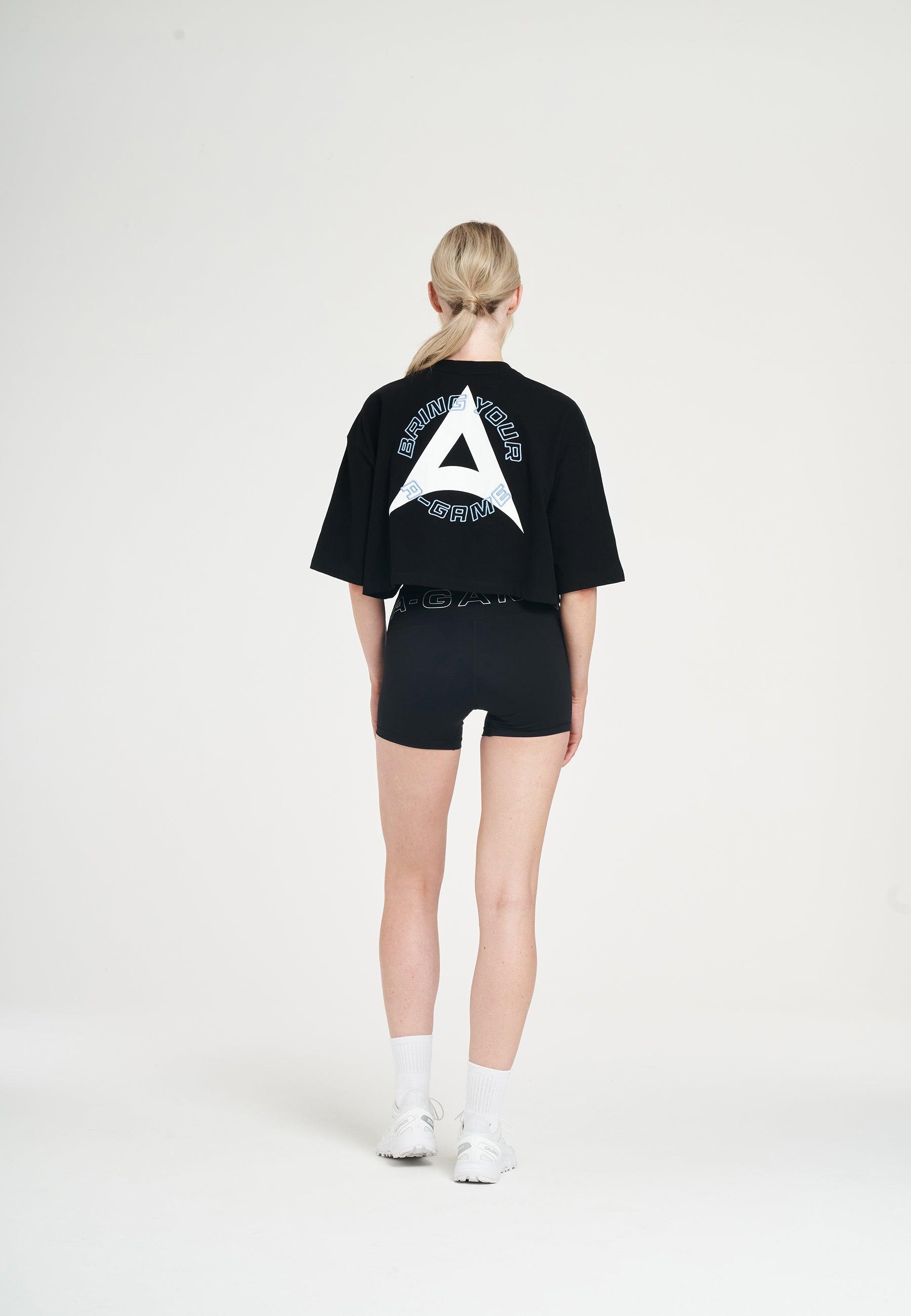 WOMENS BRING YOUR A-GAME RELAXED CROPPED T-SHIRT - BLACK