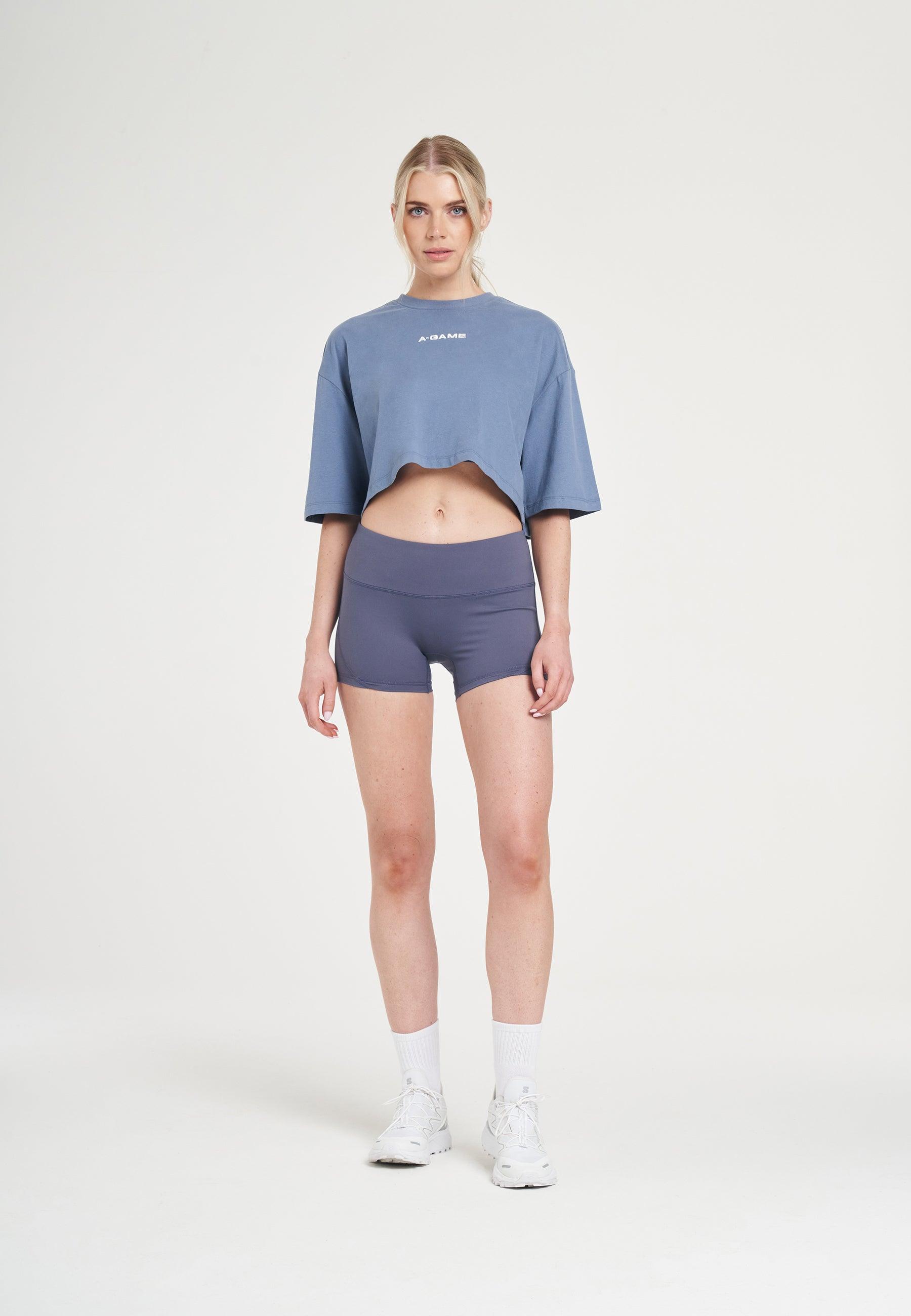 WOMENS BRING YOUR A-GAME RELAXED CROPPED T-SHIRT - ELEMENTAL BLUE