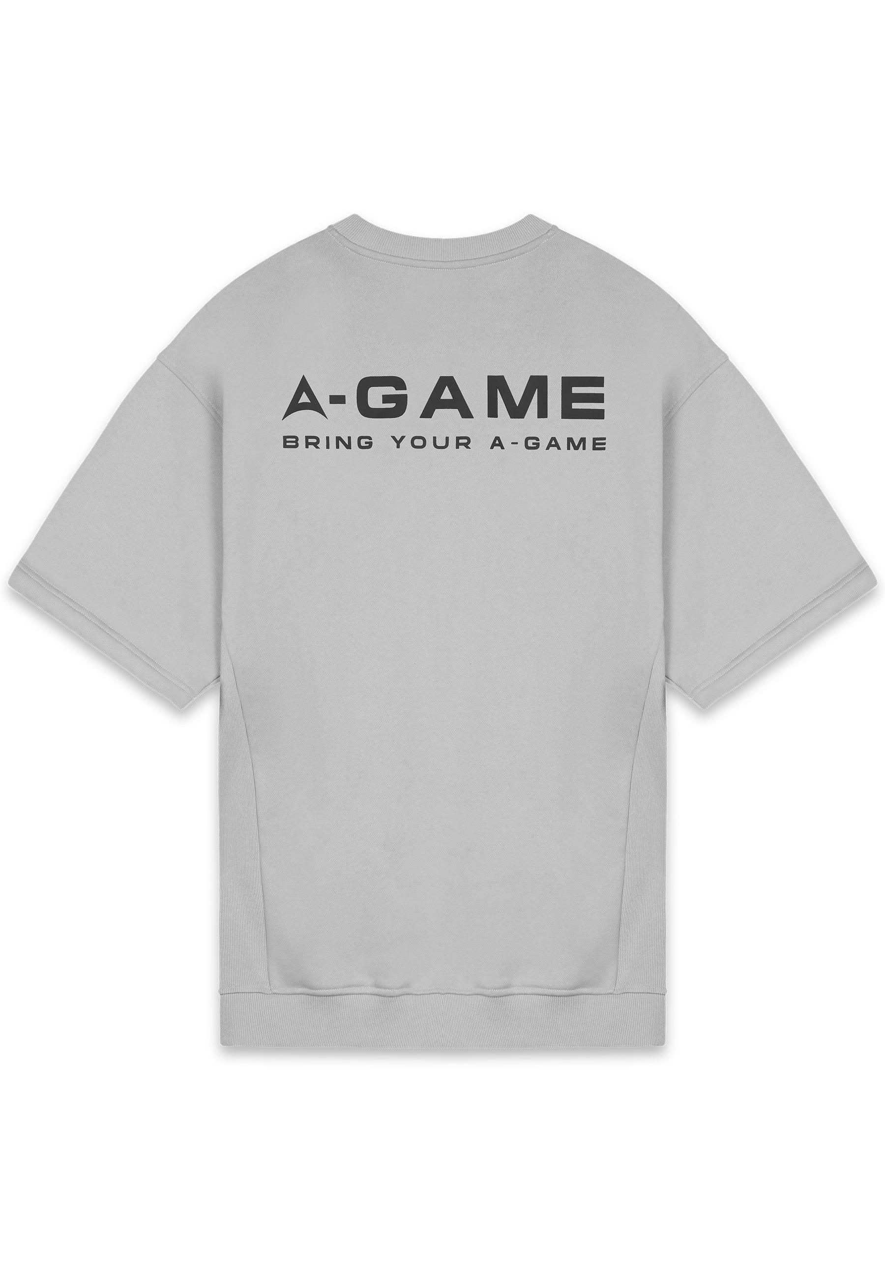 MENS A-GAME LOGO GRAPHIC SHORT SLEEVE SWEATSHIRT - STEEL GREY