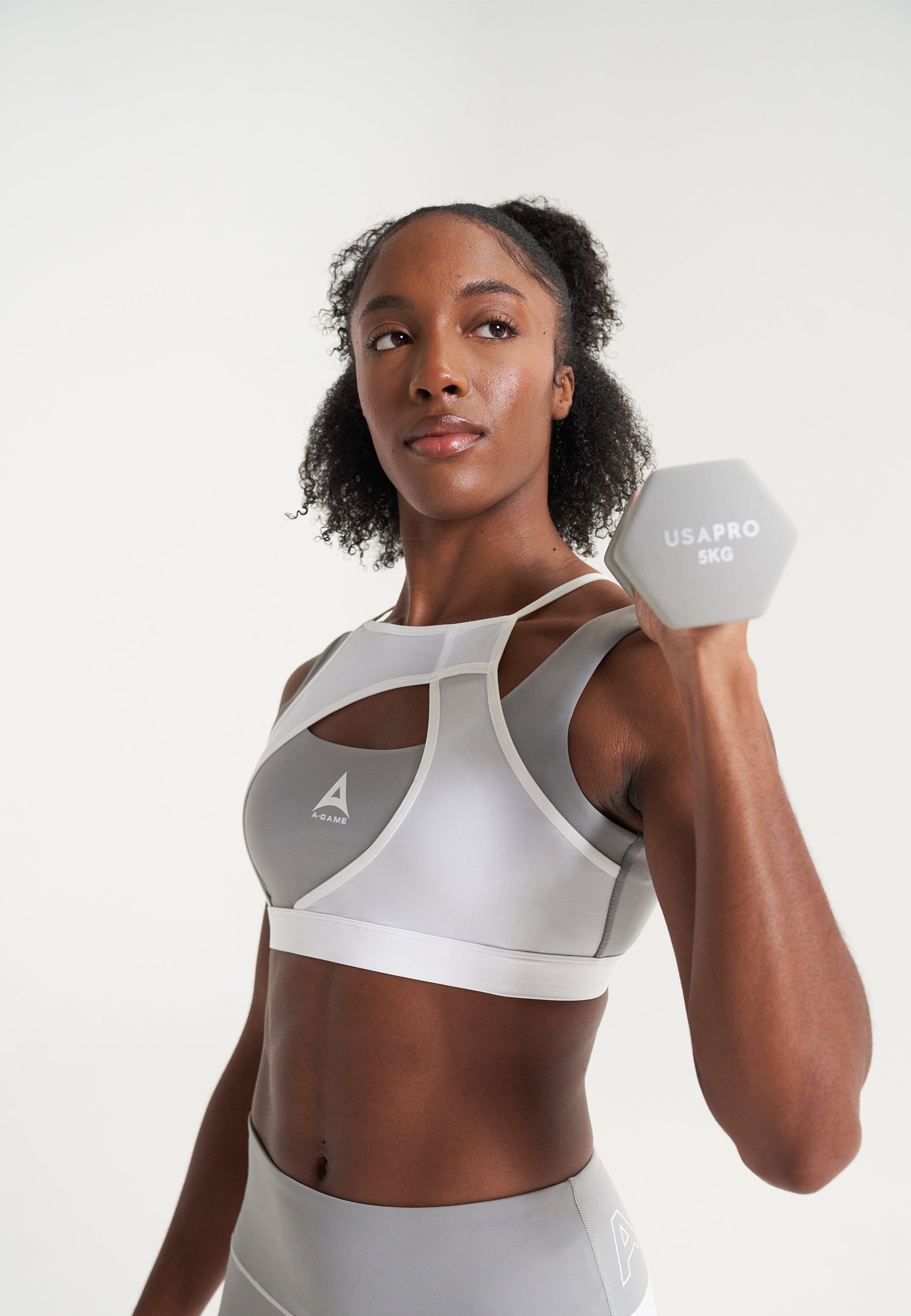 WOMENS A-GAME LAYERED SPORTS BRAS - WHITE/GREY