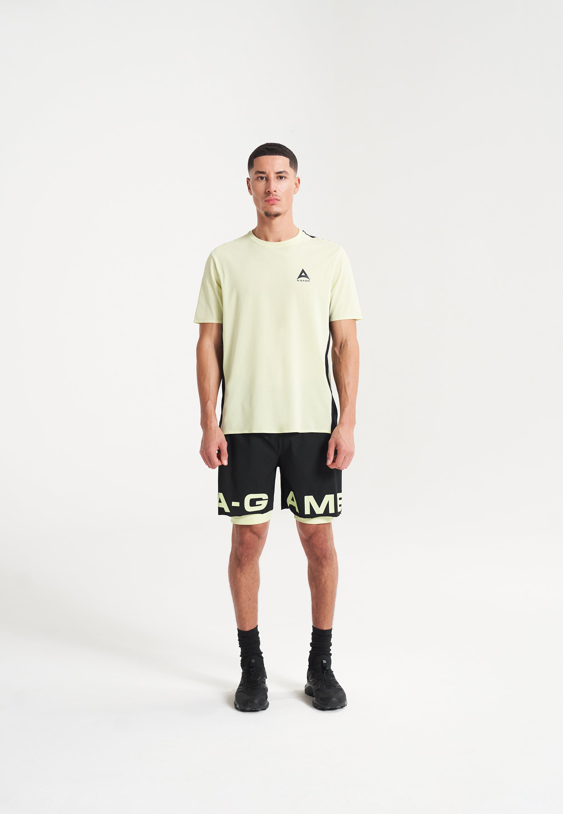 MENS A-GAME PANELLED TRAINING T-SHIRT - LIME/BLACK