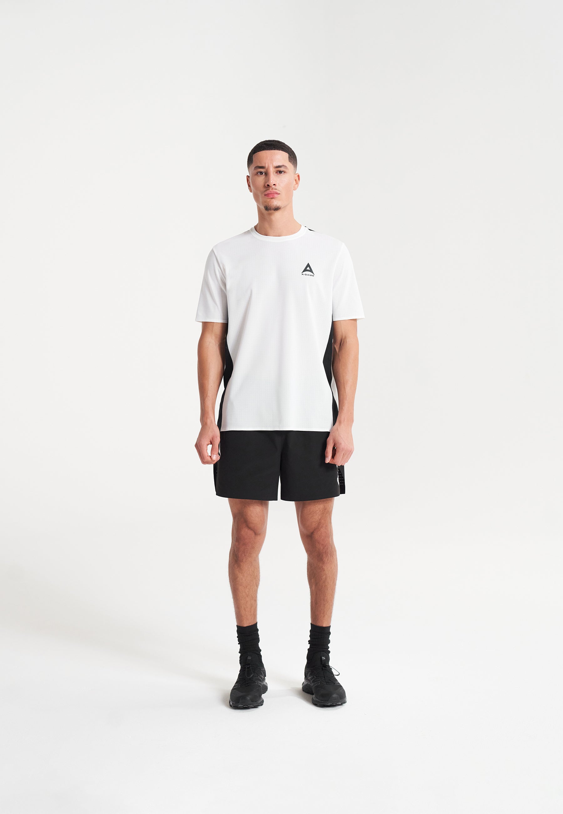 MENS A-GAME PANELLED TRAINING T-SHIRT - WHITE/BLACK