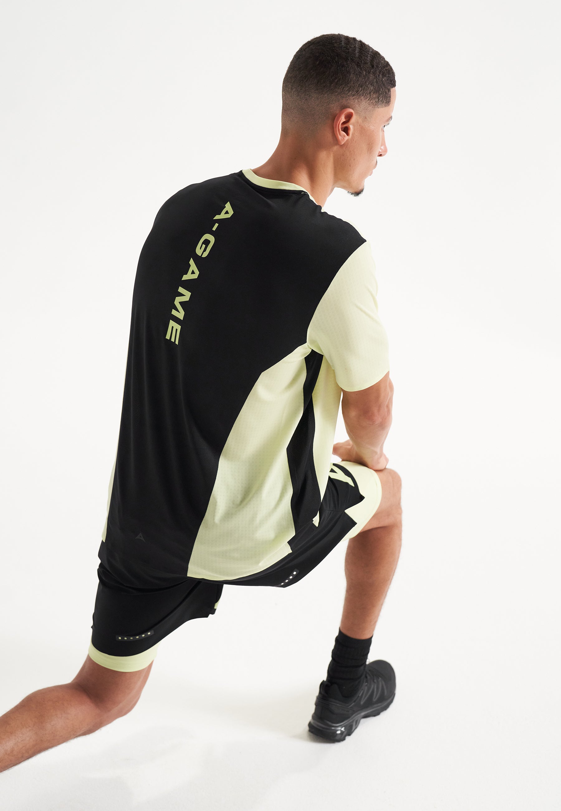 MENS A-GAME PANELLED TRAINING T-SHIRT - LIME/BLACK