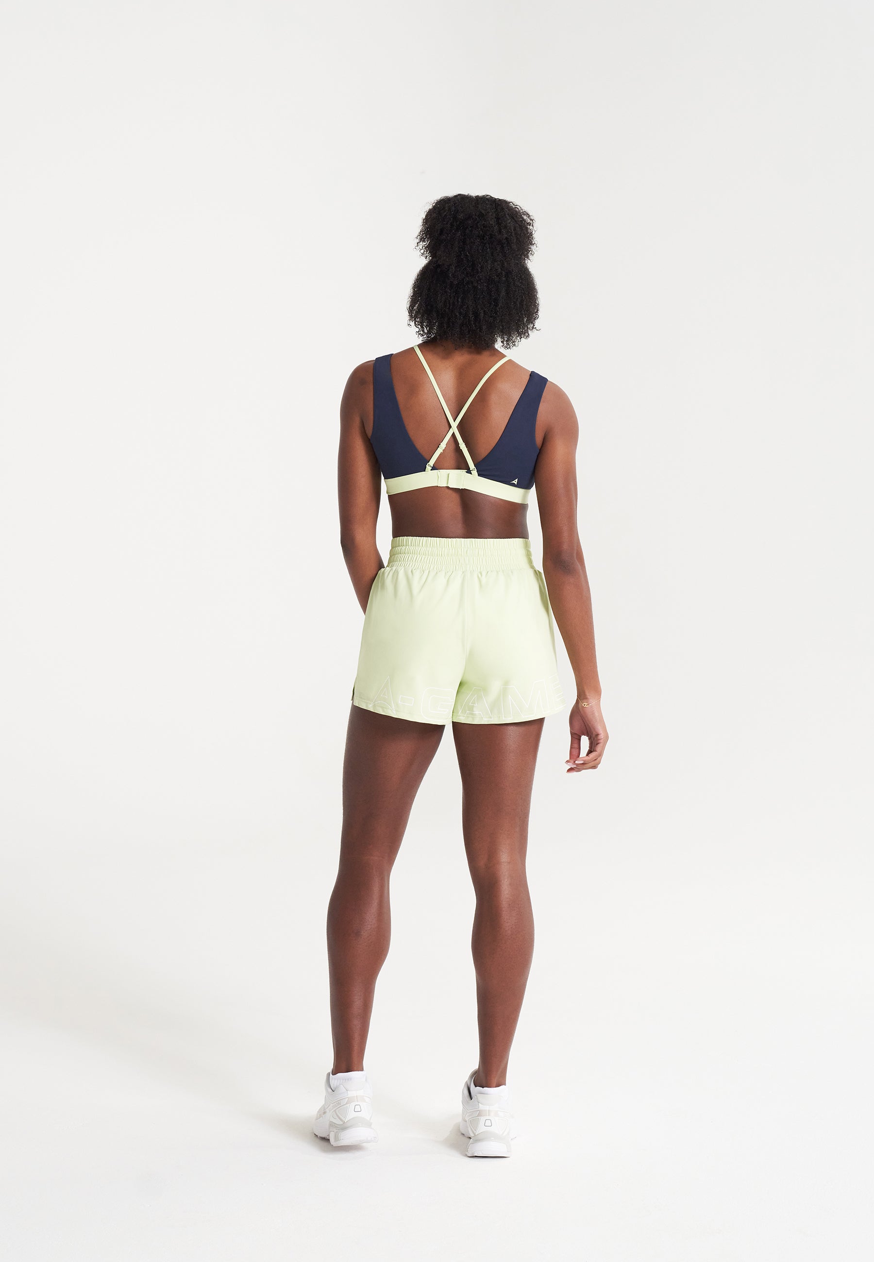 WOMENS A-GAME TRAINING RUNNER SHORTS - LIME/WHITE