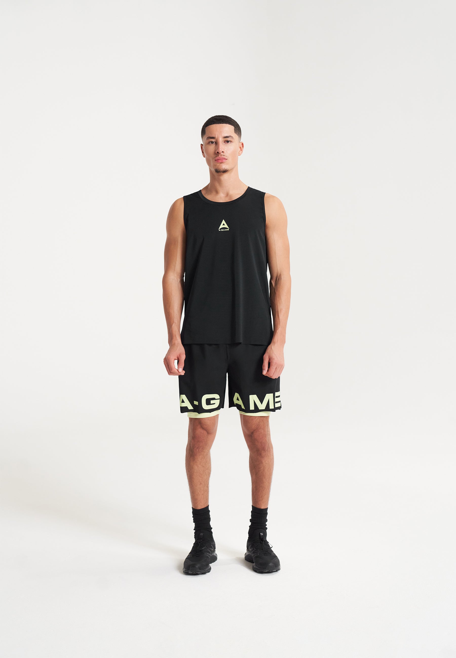 MENS A-GAME TRAINING TANK TOP - BLACK/LIME