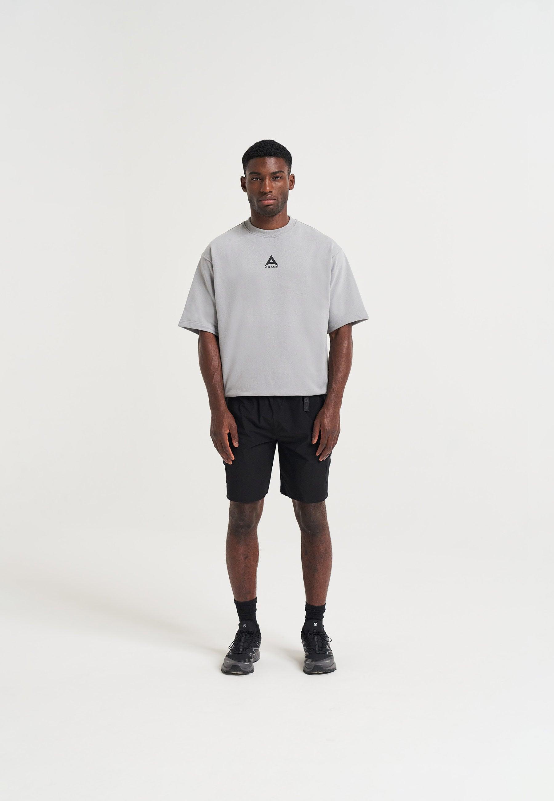 MENS A-GAME LOGO GRAPHIC SHORT SLEEVE SWEATSHIRT - STEEL GREY