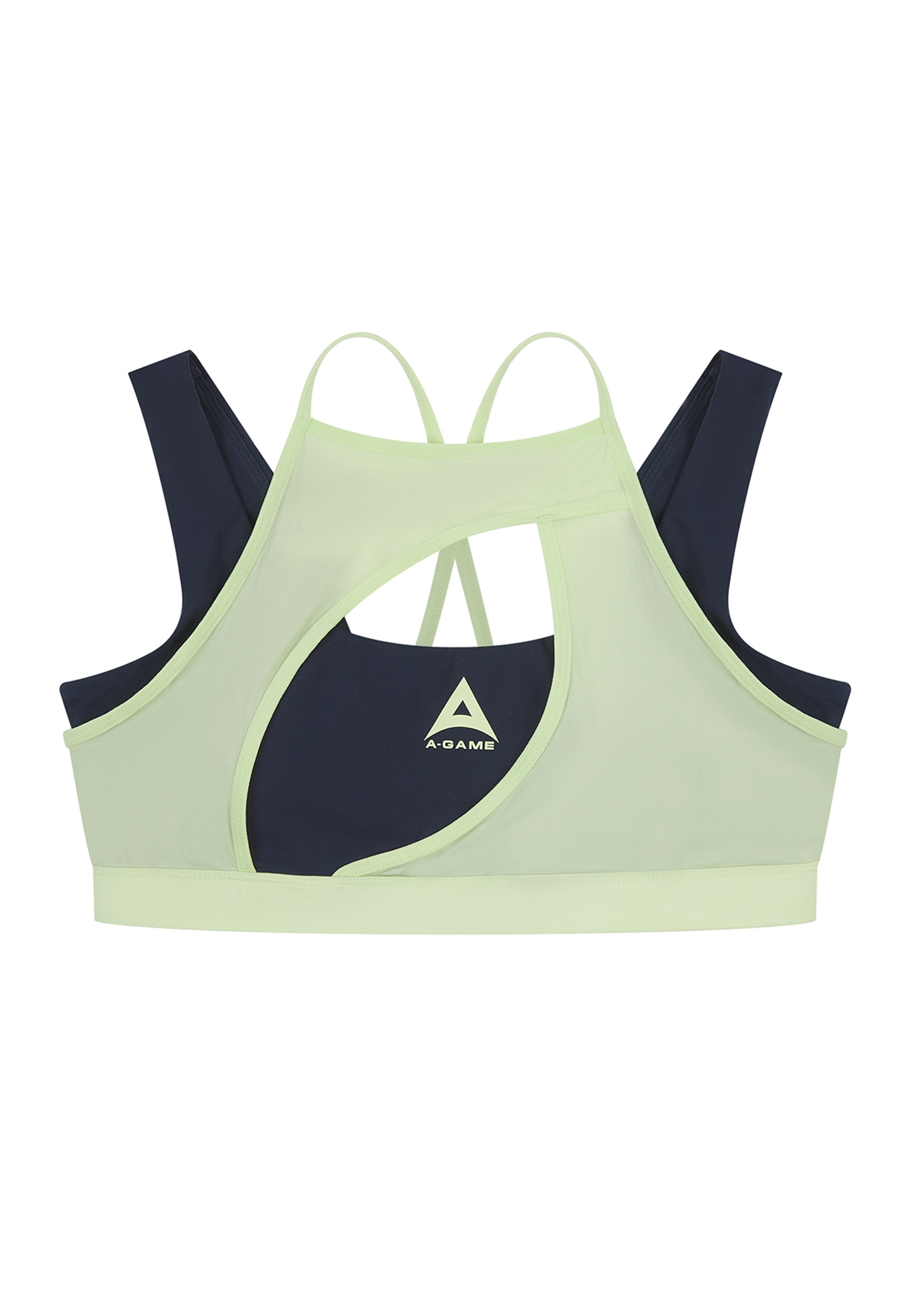 WOMENS A-GAME LAYERED SPORTS BRAS - NAVY/LIME