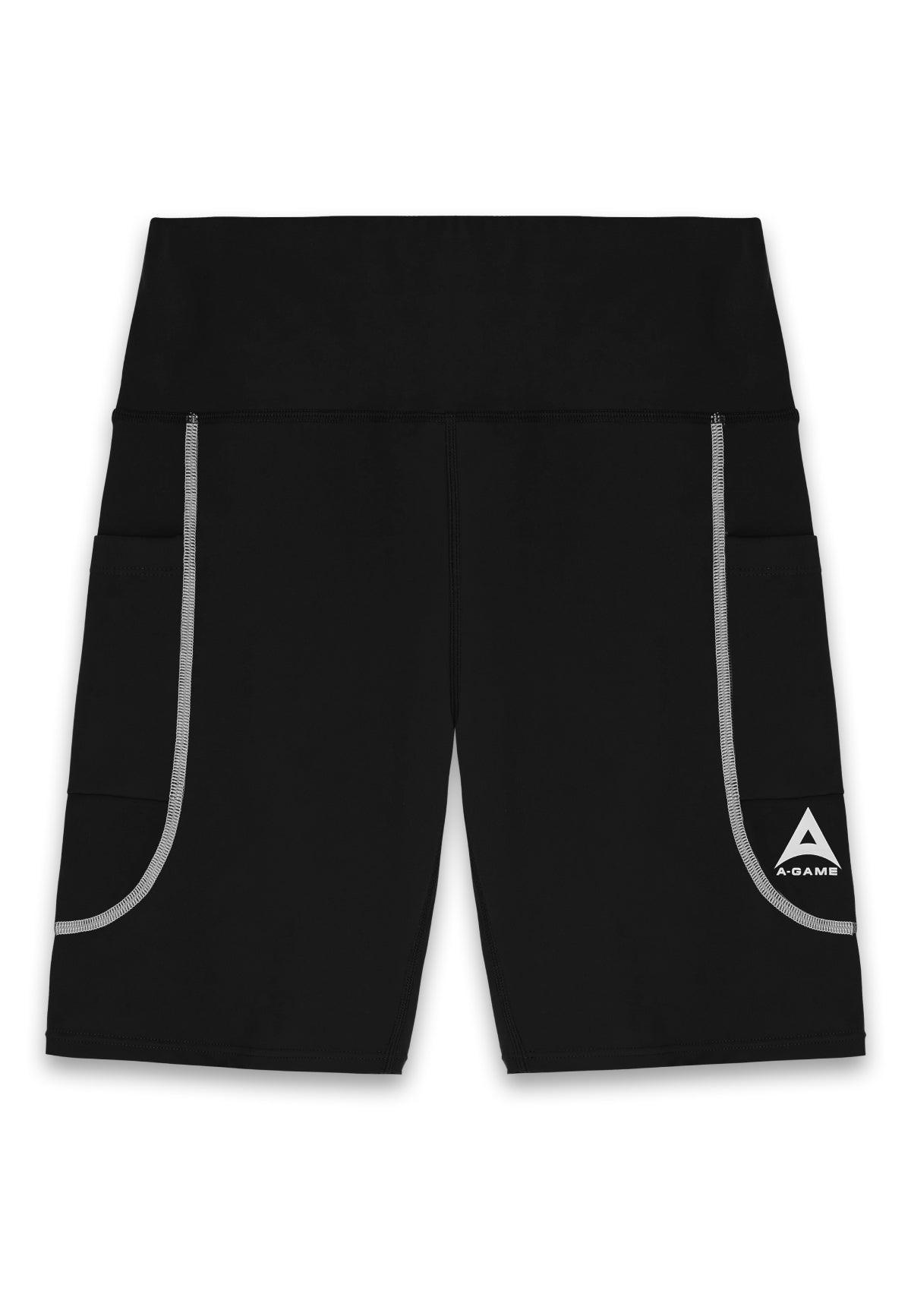WOMENS A-GAME HIGH RISE BIKER SHORTS - BLACK
