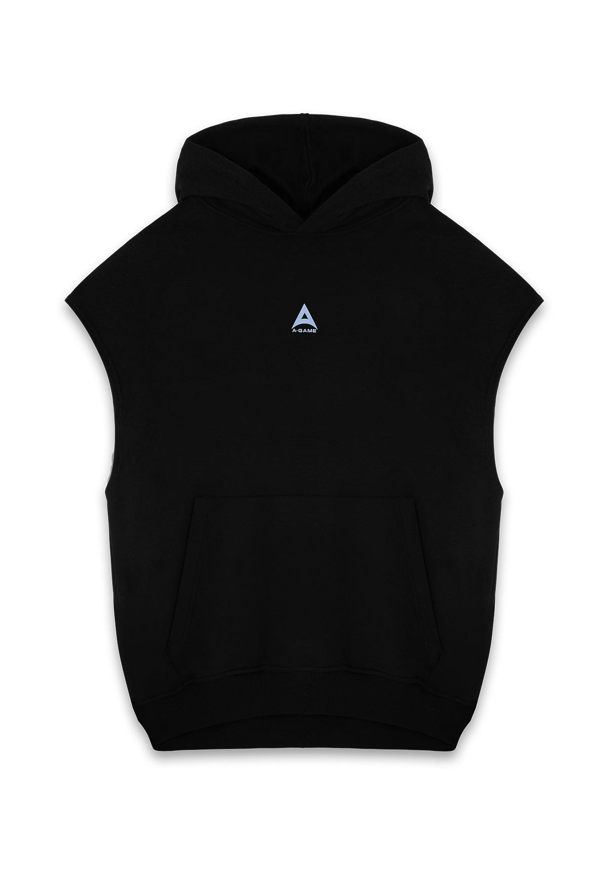 WOMENS A-GAME ROTATE LOGO CROPPED SLEEVELESS HOODIE - BLACK