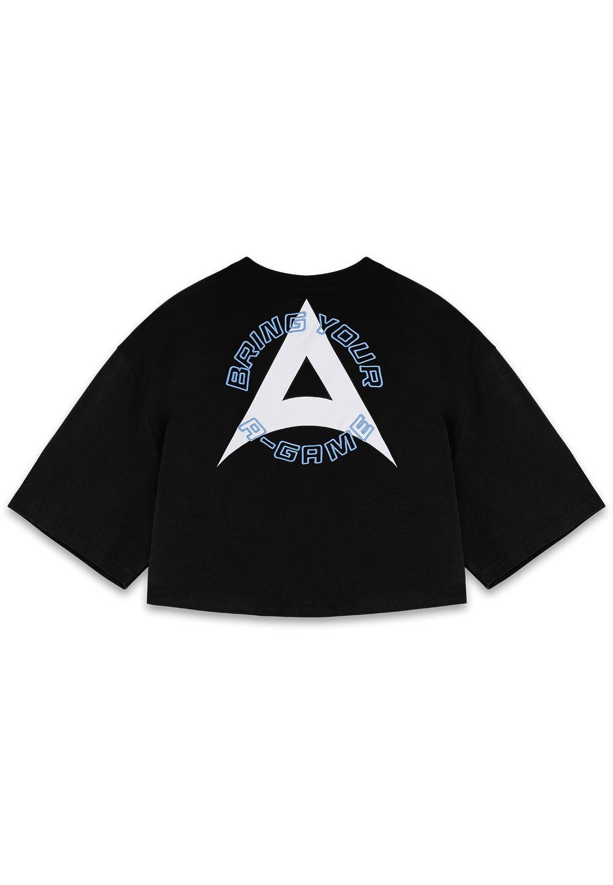 WOMENS BRING YOUR A-GAME RELAXED CROPPED T-SHIRT - BLACK