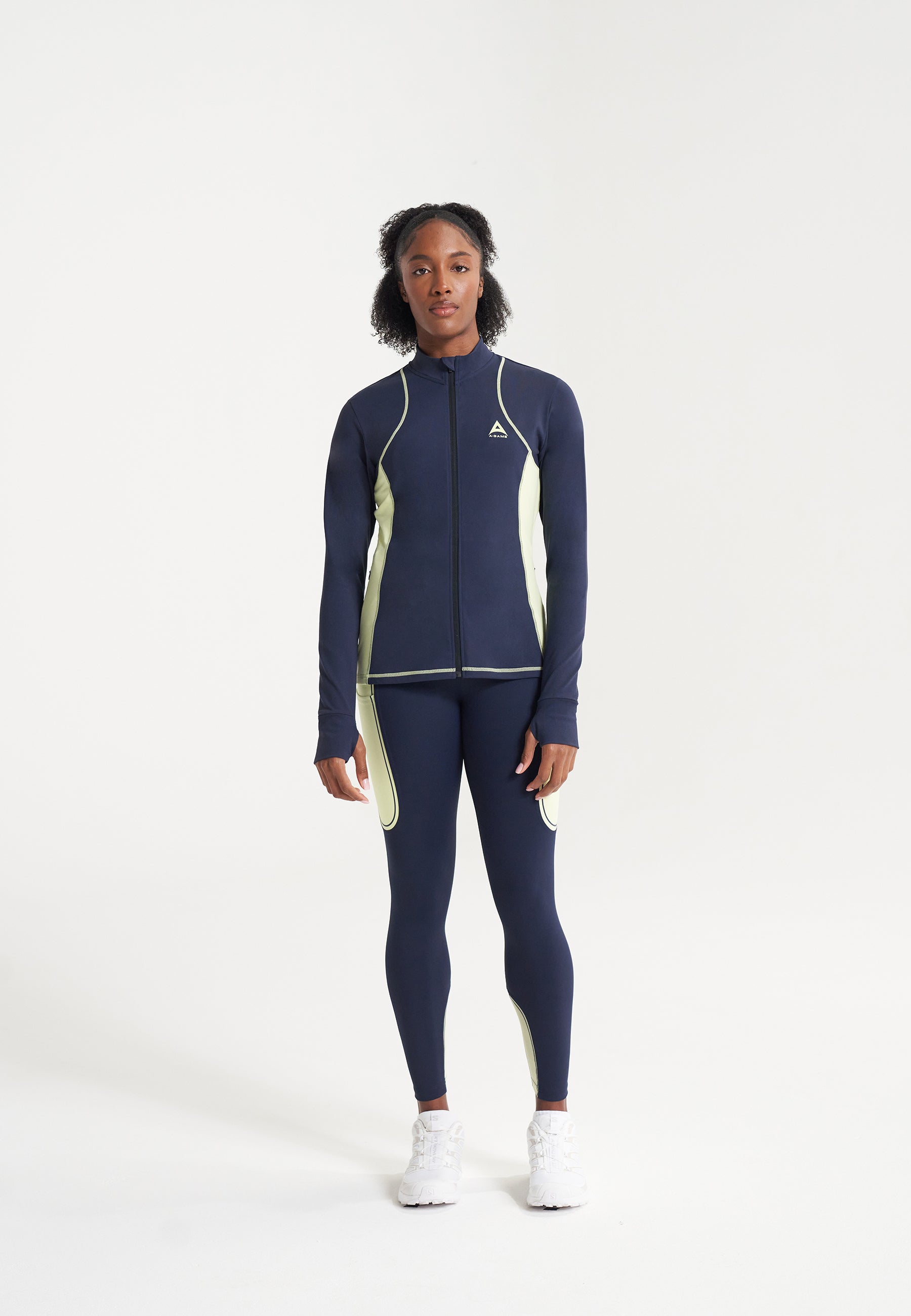 WOMENS A-GAME FITTED THERMAL FLEECE - NAVY/LIME